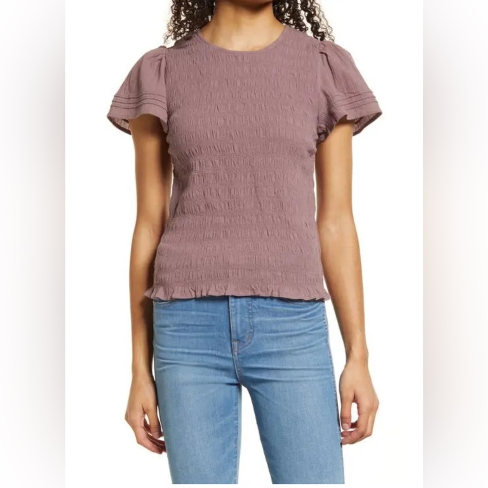 Madewell Lucie Flutter-Sleeve Smocked Bodice top
